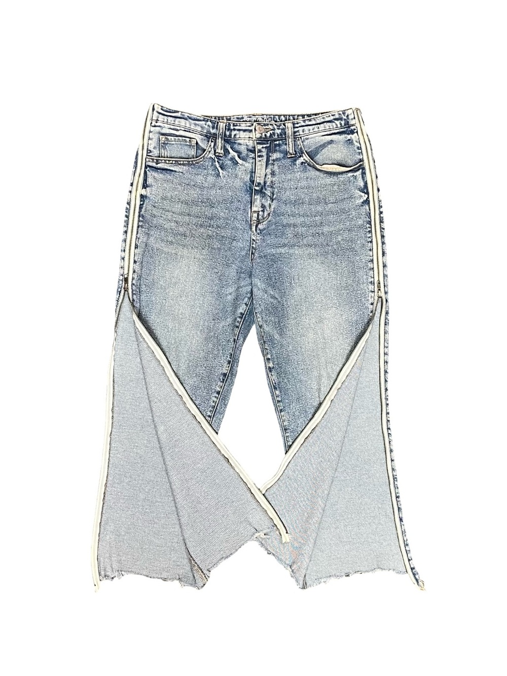 Wild Fable High Rise Ankle Acid Wash Half Length Side Zip Jeans Raw Hem Size 10
